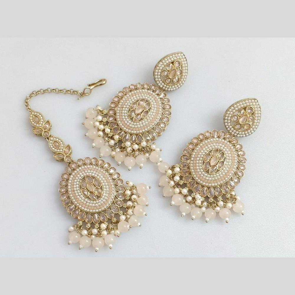 Pooja Bangles Gold Plated Crystal  And Beads Designer Earrings with Maangtikka Set