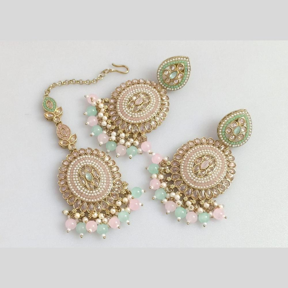 Pooja Bangles Gold Plated Crystal  And Beads Designer Earrings with Maangtikka Set