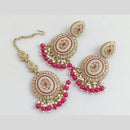 Pooja Bangles Gold Plated Crystal  And Beads Designer Earrings with Maangtikka Set