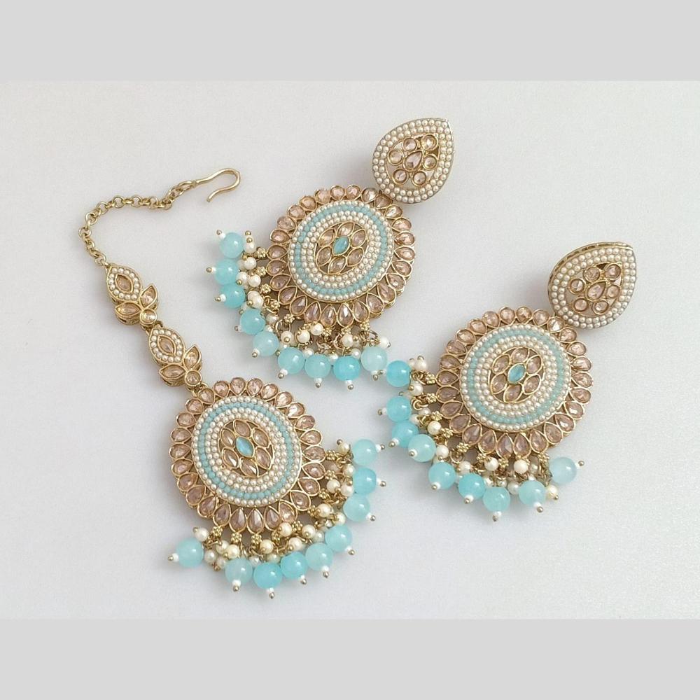 Pooja Bangles Gold Plated Crystal  And Beads Designer Earrings with Maangtikka Set