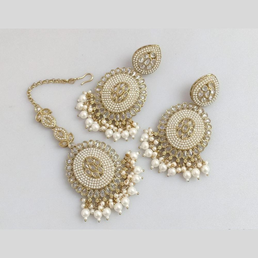 Pooja Bangles Gold Plated Crystal  And Beads Designer Earrings with Maangtikka Set
