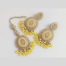 Pooja Bangles Gold Plated Crystal  And Beads Designer Earrings with Maangtikka Set