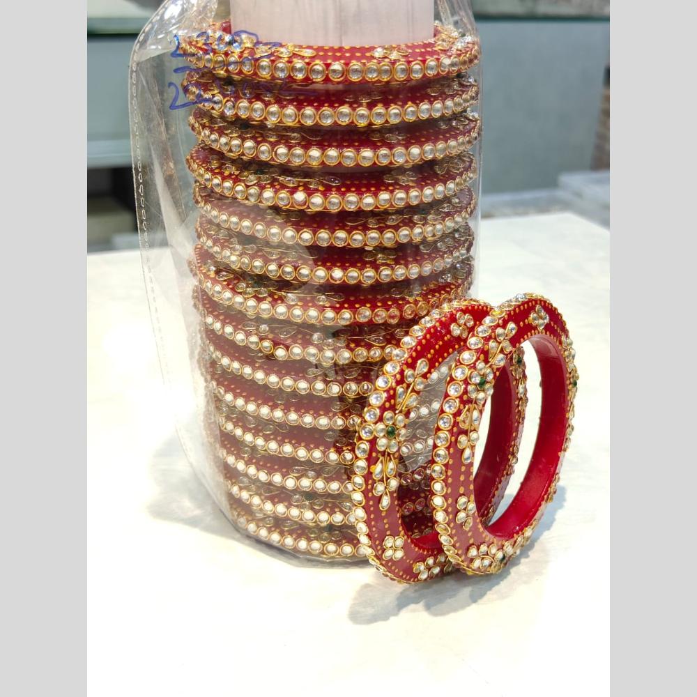 Pooja Bangles Stunning Gold Plated Red Kundan Work Bangle Set