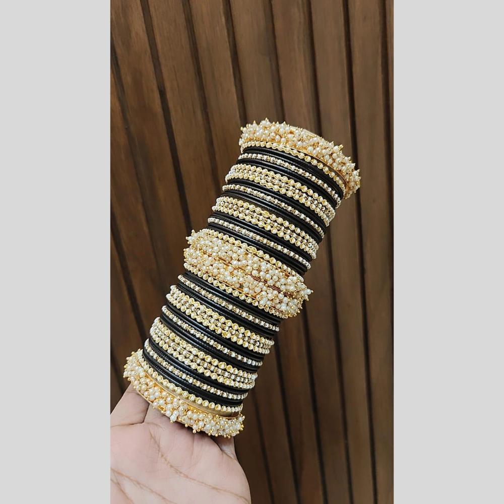 Pooja Bangles Delicate Gold Plated Pearl Work Bangles Set