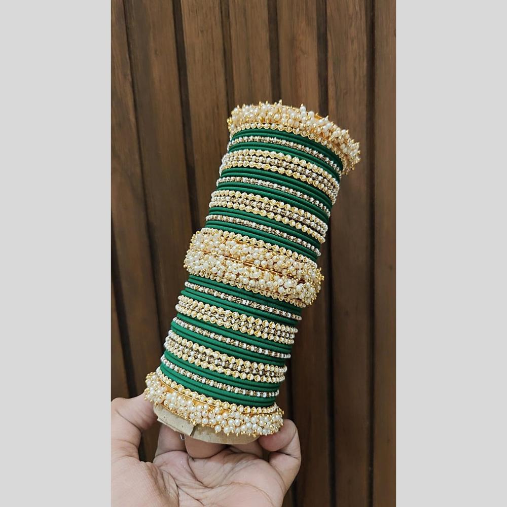 Pooja Bangles Delicate Gold Plated Pearl Work Bangles Set