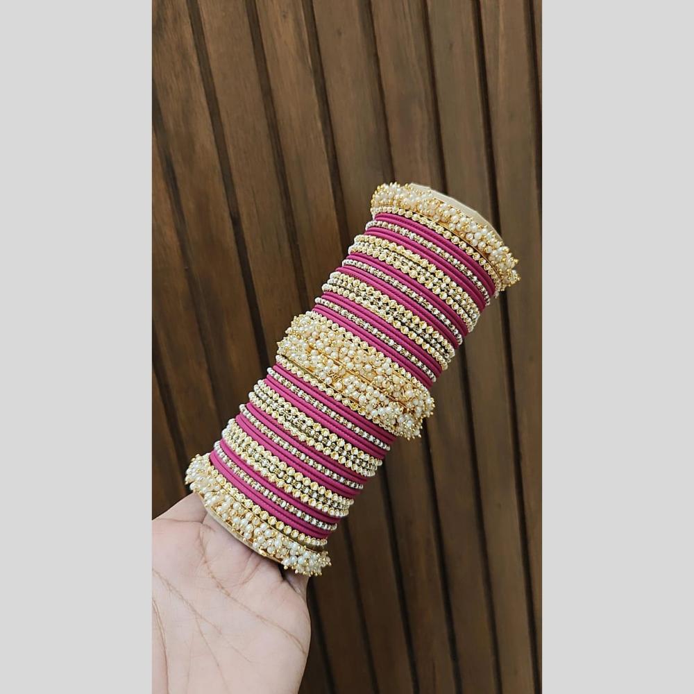 Pooja Bangles Delicate Gold Plated Pearl Work Bangles Set