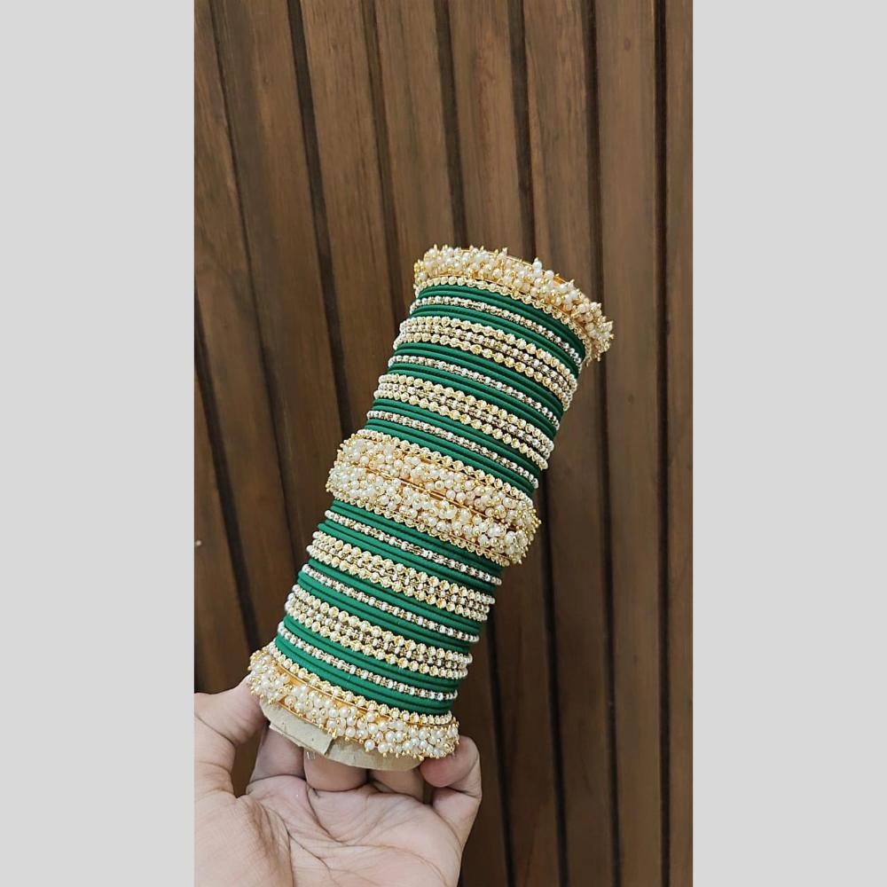 Pooja Bangles Delicate Gold Plated Pearl Work Bangles Set