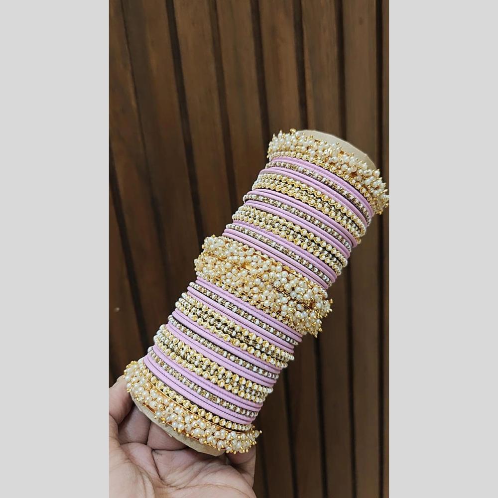 Pooja Bangles Delicate Gold Plated Pearl Work Bangles Set