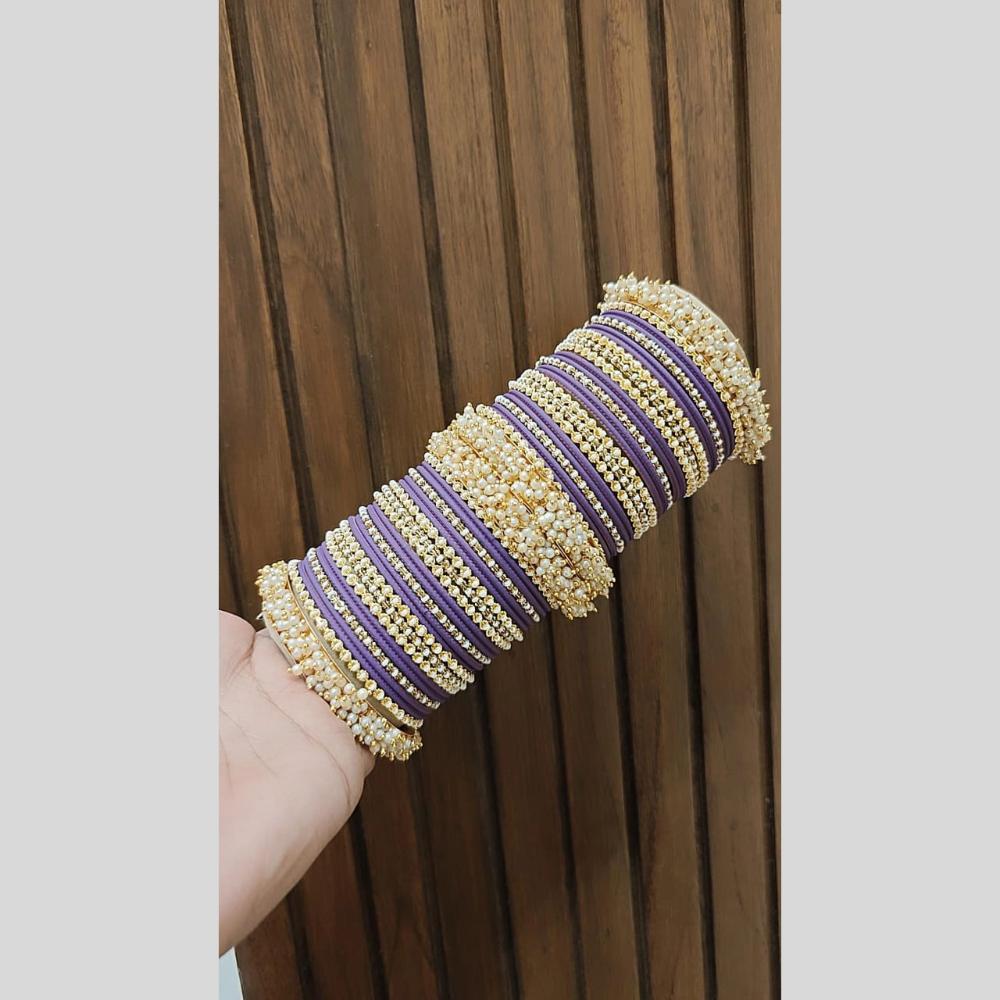 Pooja Bangles Delicate Gold Plated Pearl Work Bangles Set