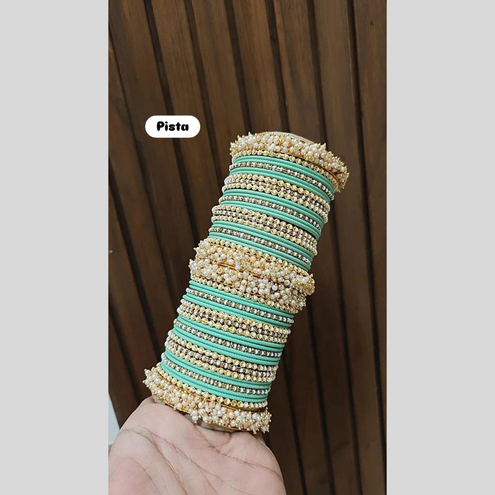 Pooja Bangles Delicate Gold Plated Pearl Work Bangles Set