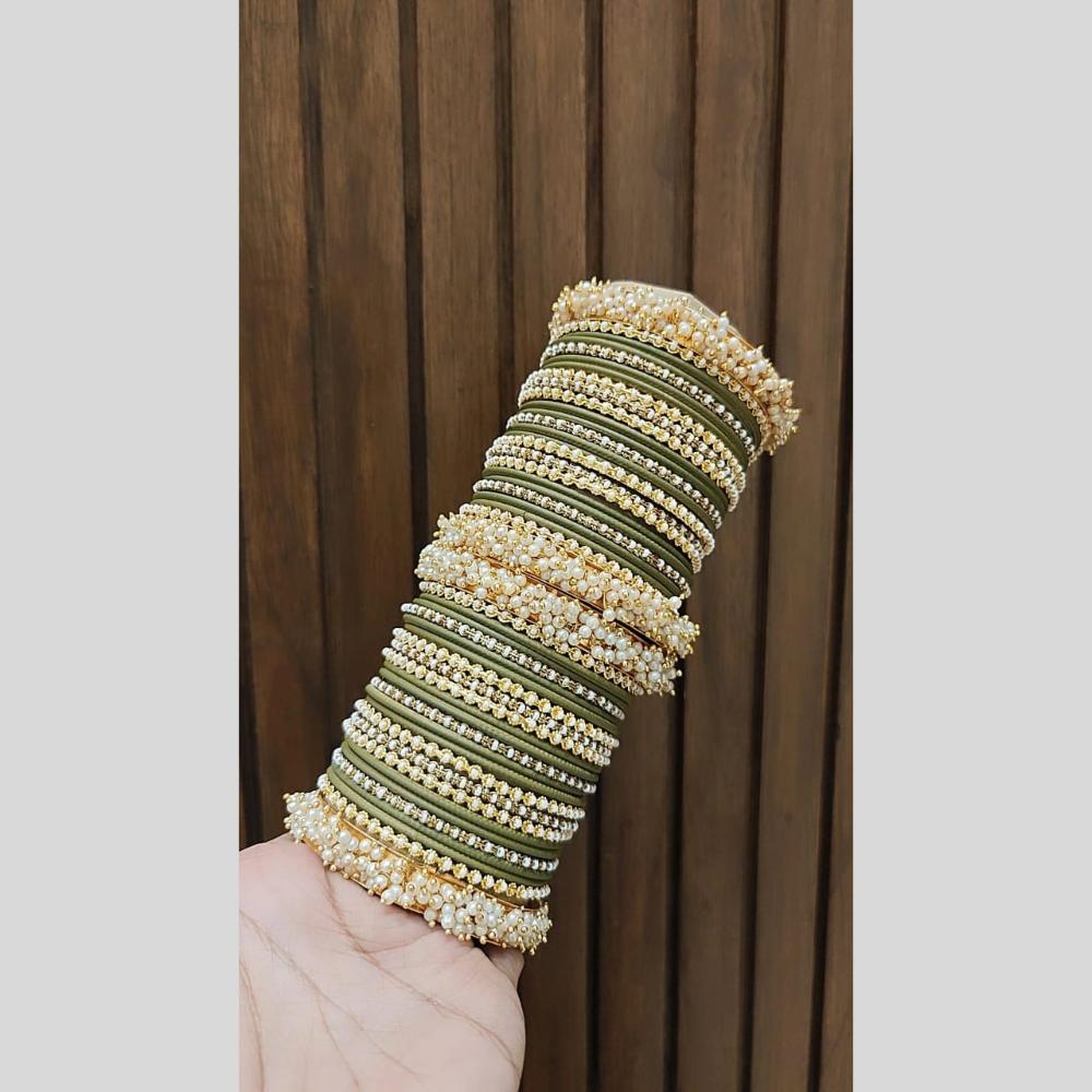 Pooja Bangles Delicate Gold Plated Pearl Work Bangles Set