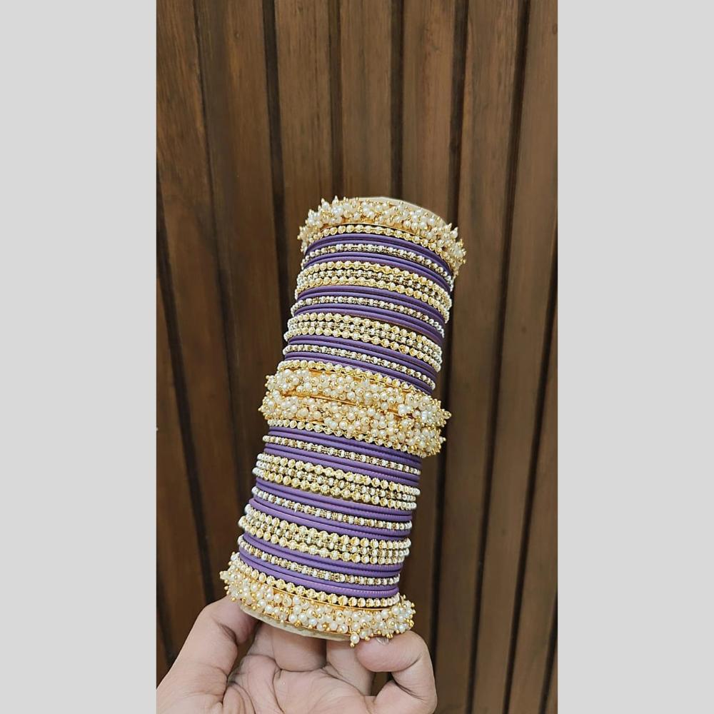 Pooja Bangles Delicate Gold Plated Pearl Work Bangles Set
