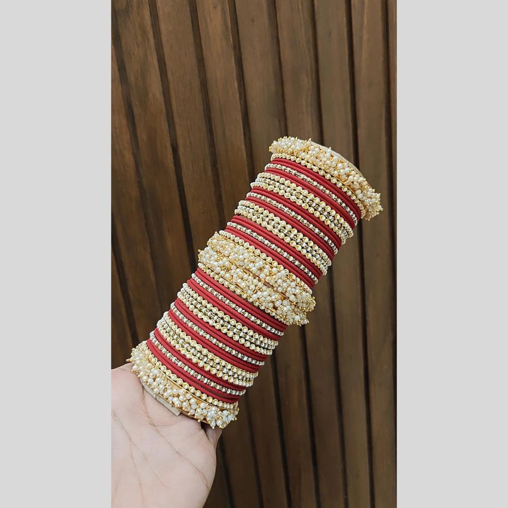 Pooja Bangles Delicate Gold Plated Pearl Work Bangles Set