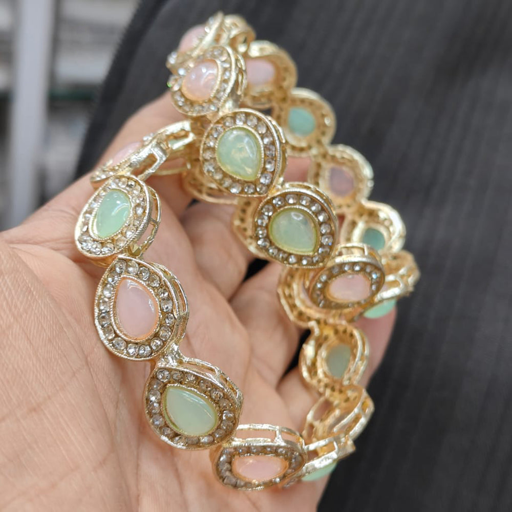 Pooja Bangles Gold Plated Pota Stone Bangle Set