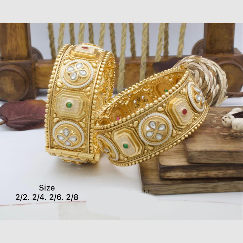 Pooja Bangles Gold Plated Pota Stone  And Meenakari Openable Bangles Set