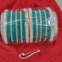 Pooja Bangles Gold Plated Pearl And Velvet Bangles Set