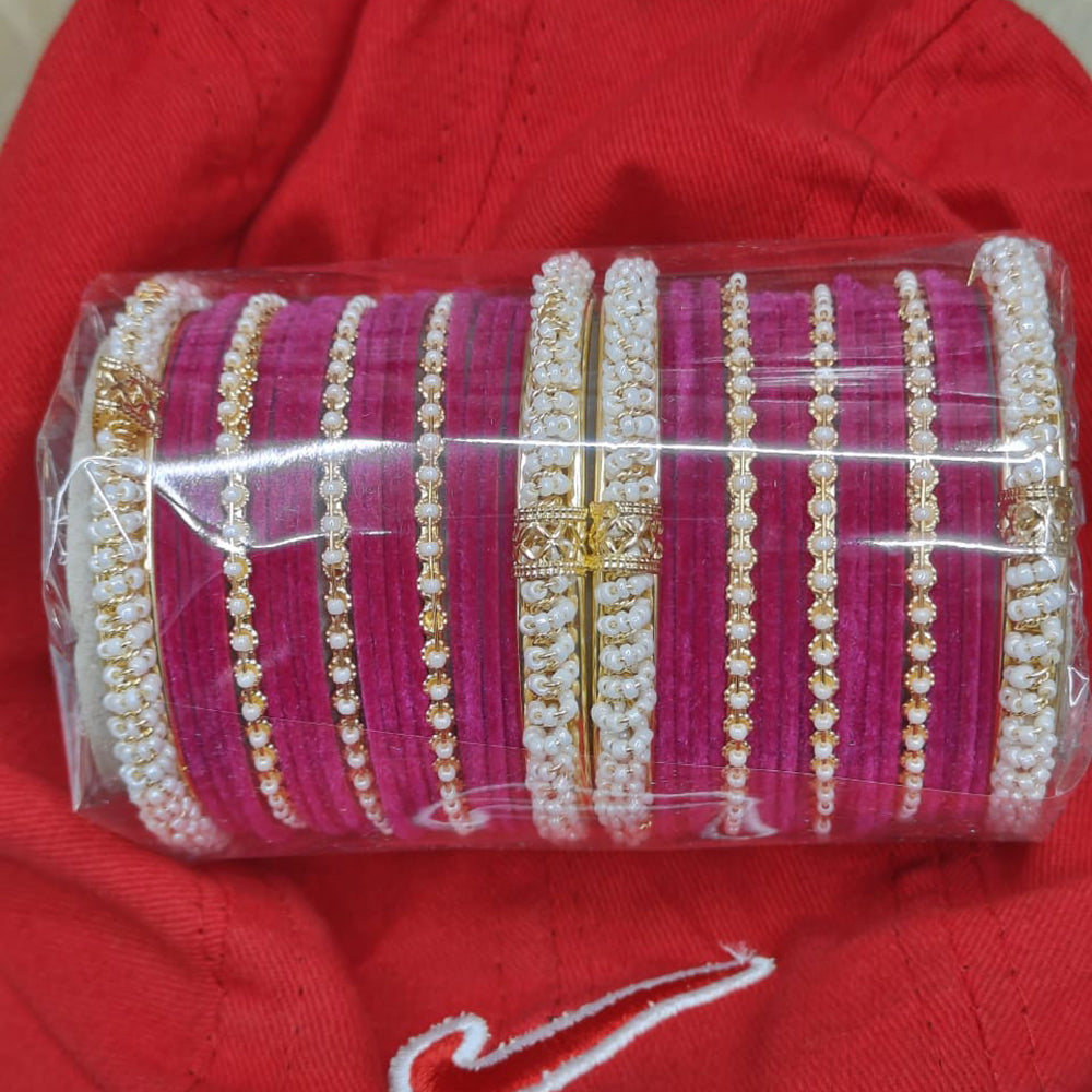 Pooja Bangles Gold Plated Pearl And Velvet Bangles Set