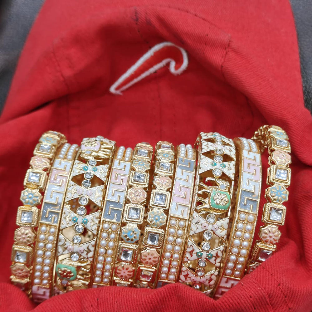 Pooja Bangles Ethnic Charm Gold Plated Meenakari And Pearl Bangle Set
