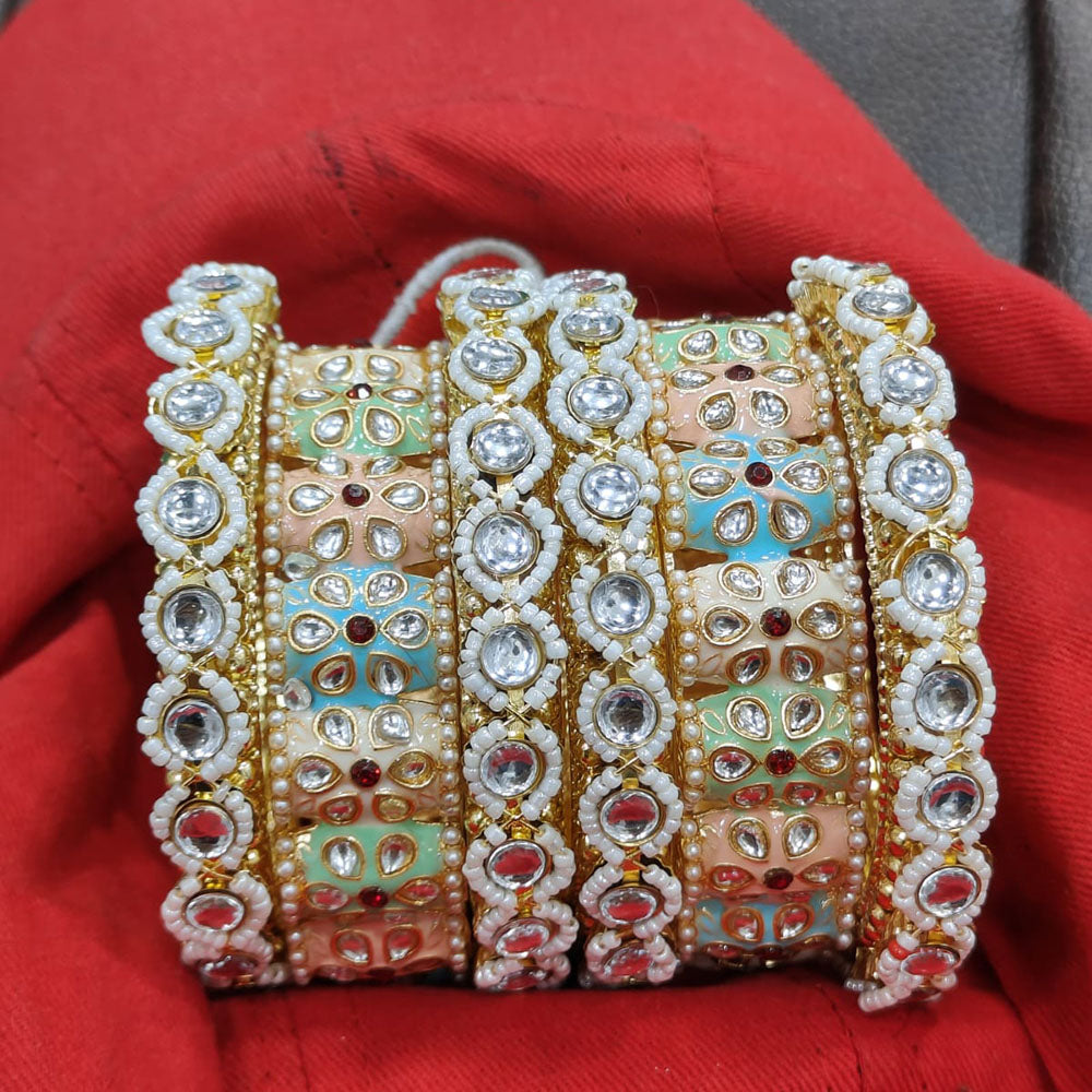 Pooja Bangles Gold Plated Meenakari Pearl And Kundan Bangles Set