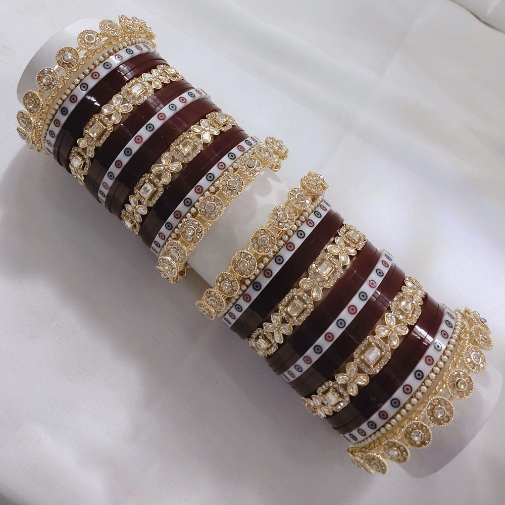Pooja Bangles Gold Plated Austrian Stone Acrylic Bangles Set