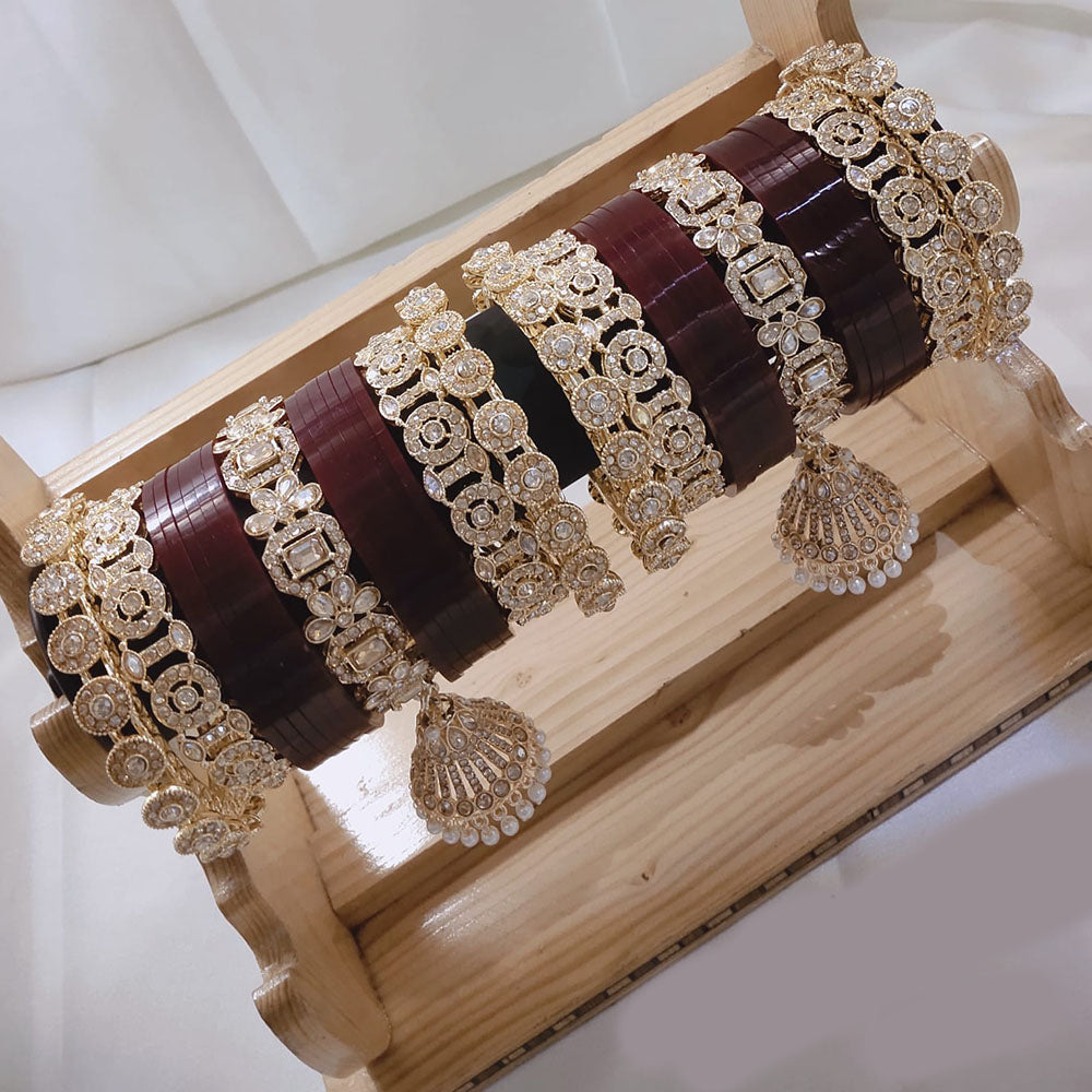 Pooja Bangles Gold Plated Austrian Stone Acrylic Bangles Set