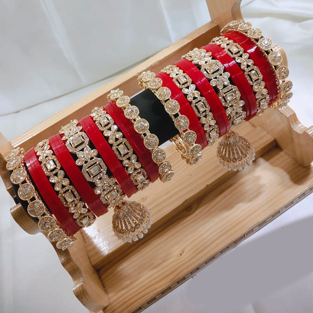 Pooja Bangles Gold Plated Austrian Stone Acrylic Bangles Set