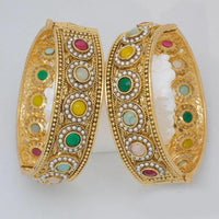 Pooja Bangles Gold Plated Pota Stone  And Pearl Openable Bangles Set