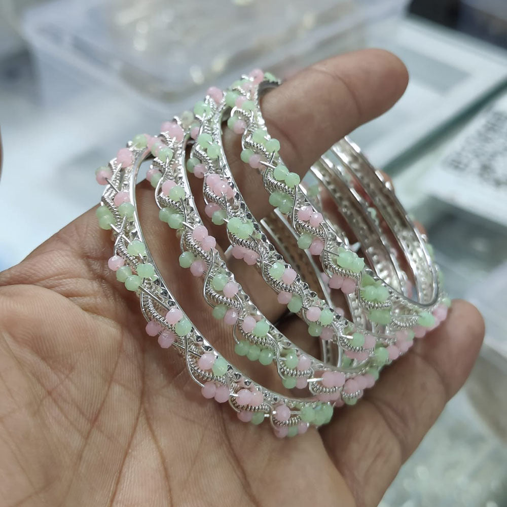 Pooja Bangles Silver Plated Pearls Bangles Set