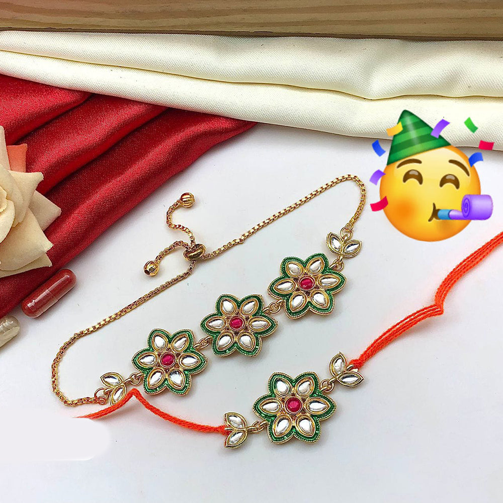 Pooja Bangles Kundan Rakhi Combo