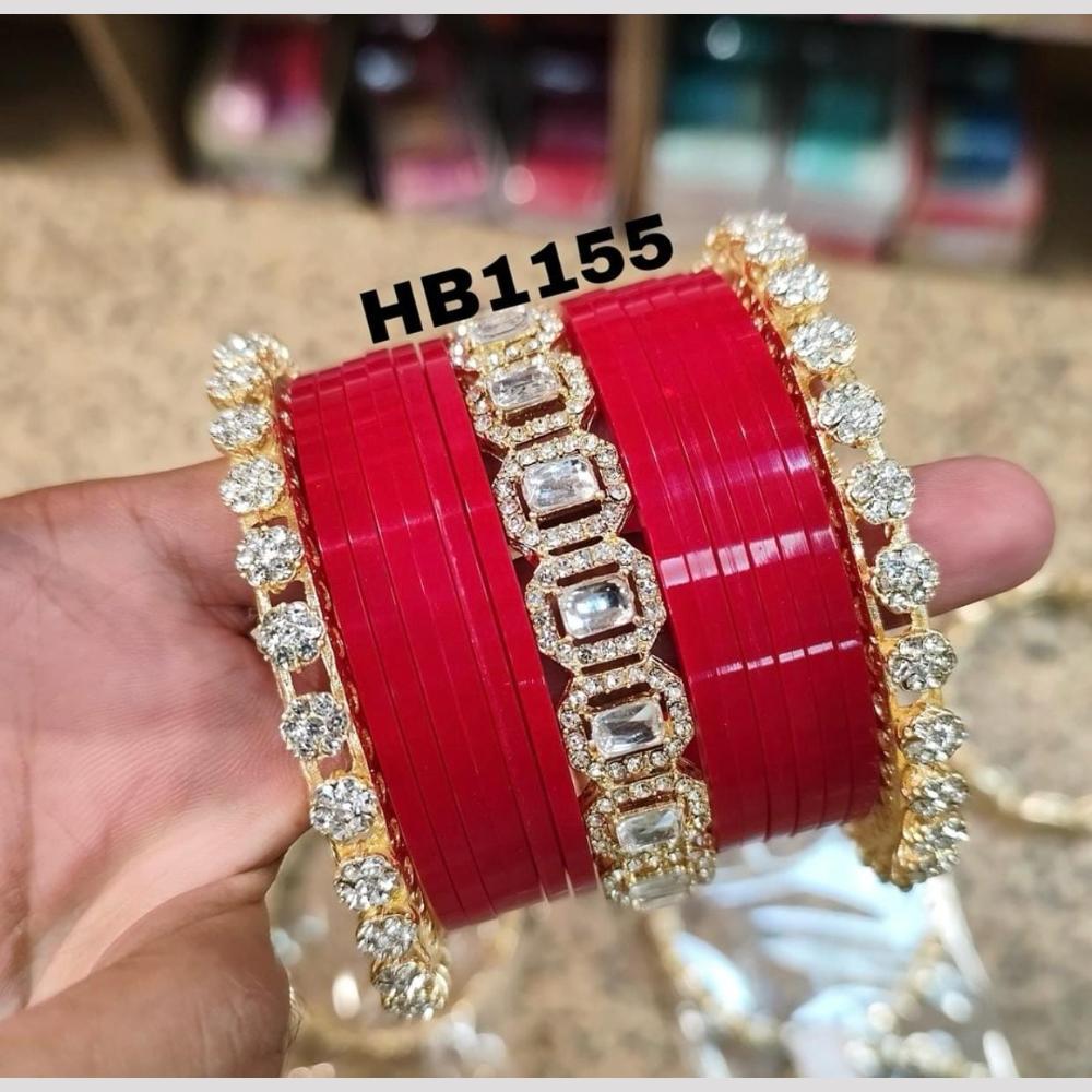 Pooja Bangles Gold Plated Kundan And Austrian Acrylic Bangles Set
