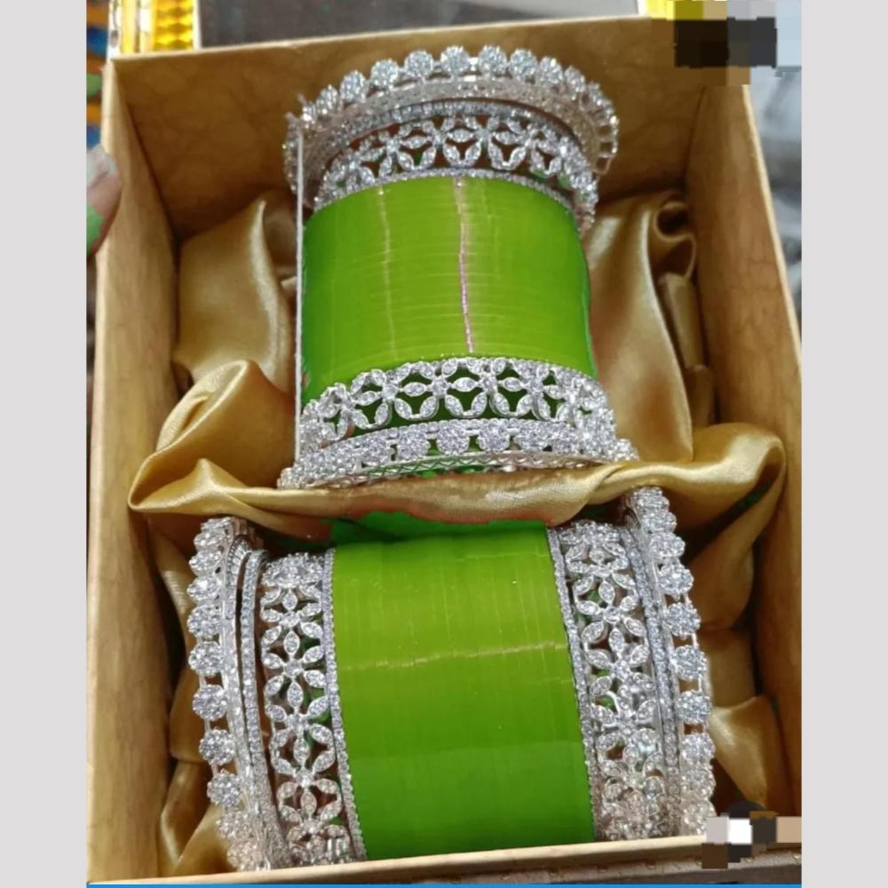 Pooja Bangles Silver Plated Austrian Acrylic Bangles Set
