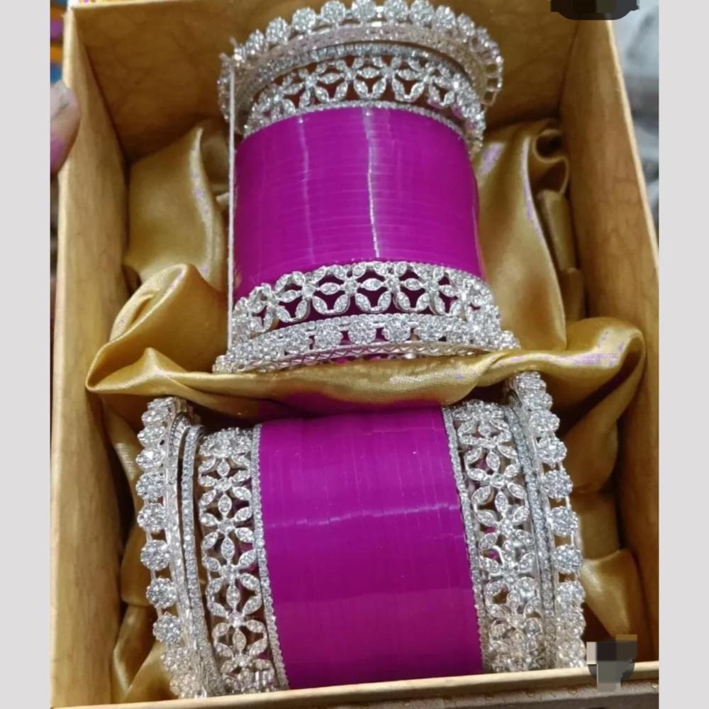 Pooja Bangles Silver Plated Austrian Acrylic Bangles Set