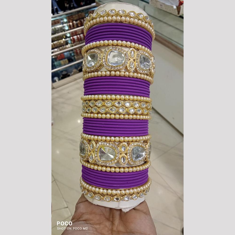 Pooja Bangles Gold Plated Kundan And Austrian Bangles Set