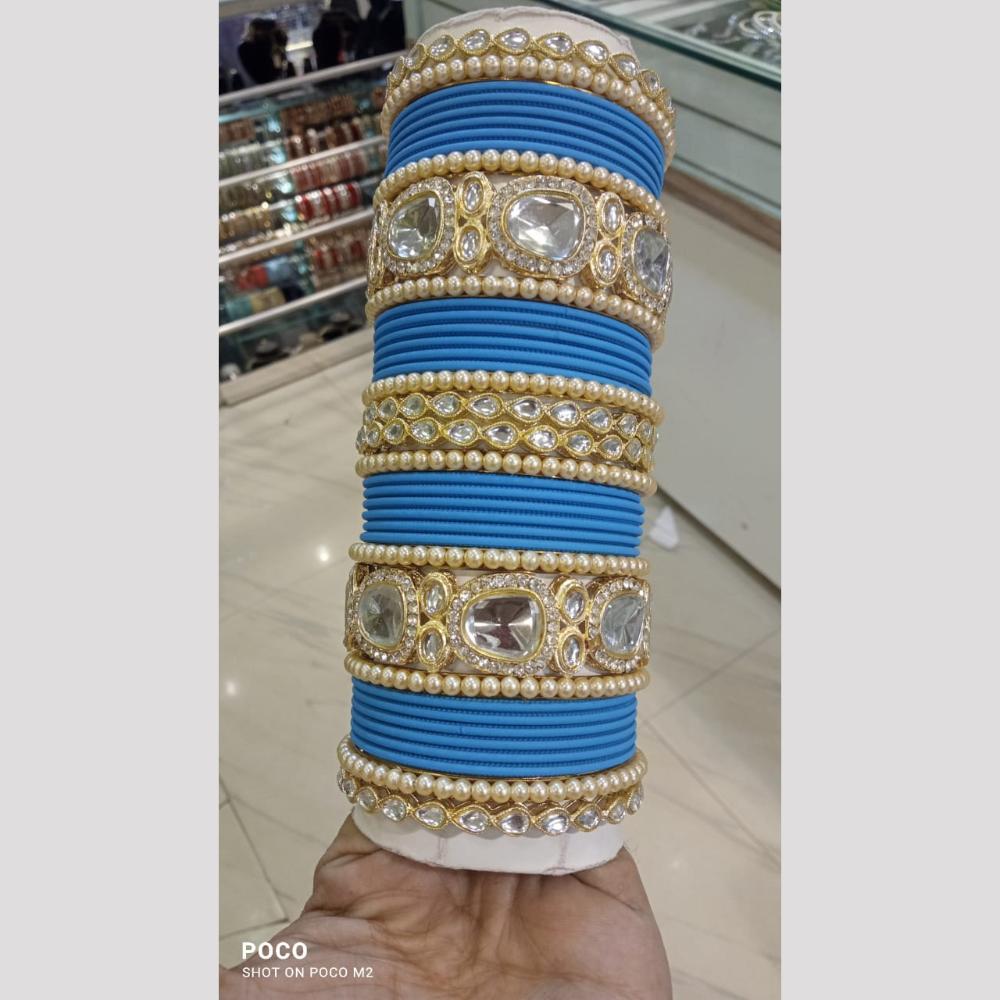 Pooja Bangles Gold Plated Kundan And Austrian Bangles Set