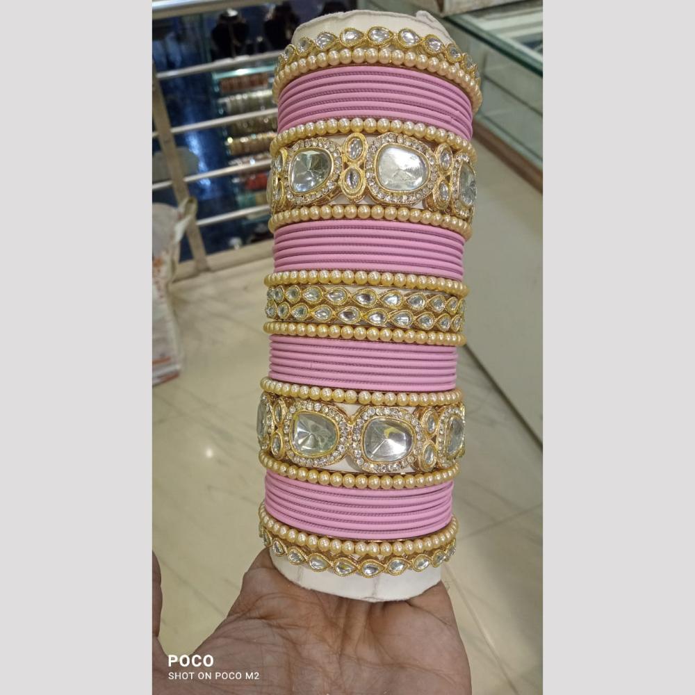 Pooja Bangles Gold Plated Kundan And Austrian Bangles Set