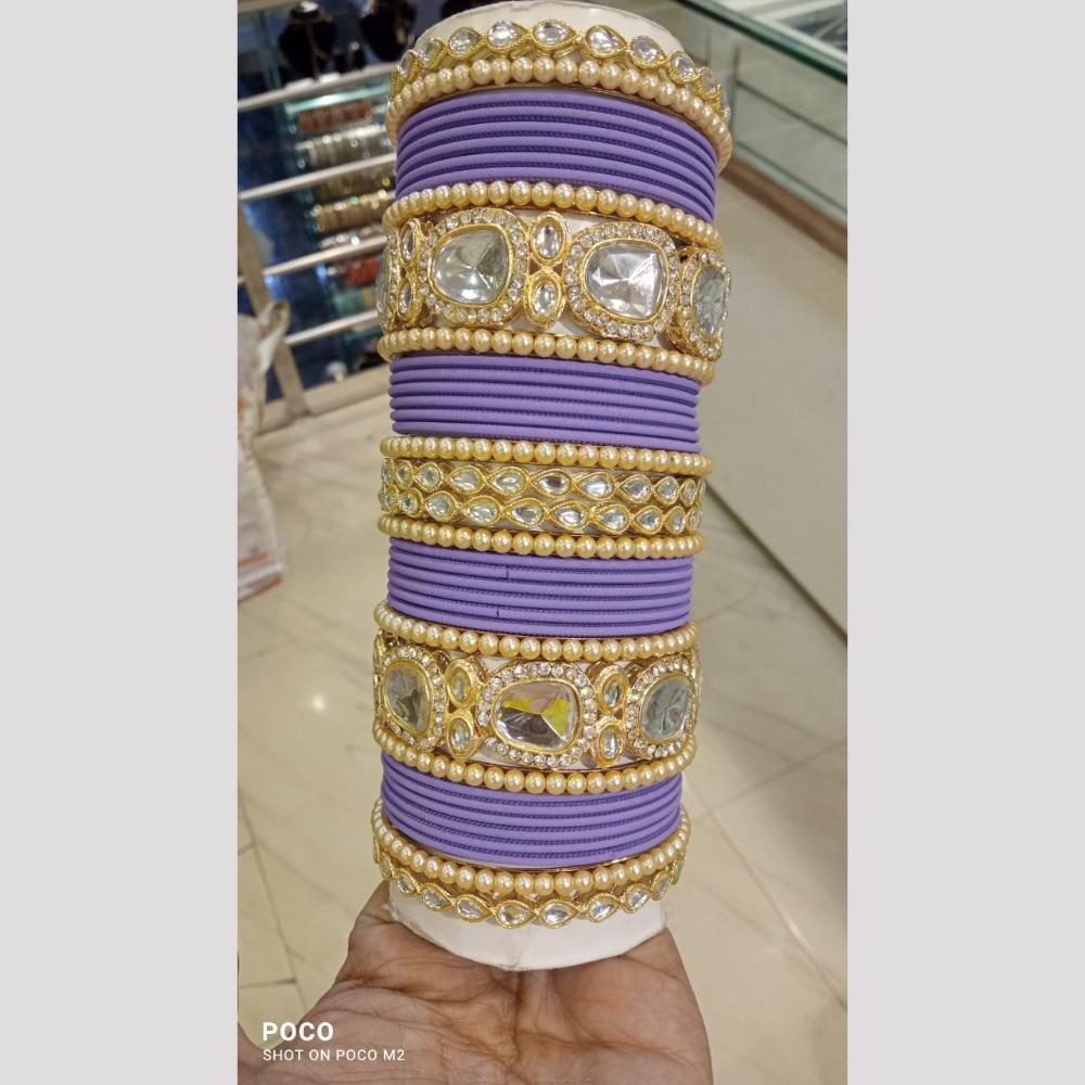 Pooja Bangles Gold Plated Kundan And Austrian Bangles Set