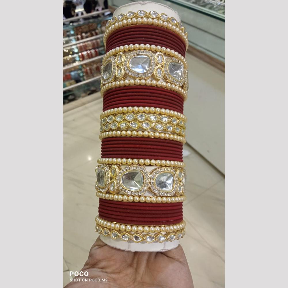 Pooja Bangles Gold Plated Kundan And Austrian Bangles Set