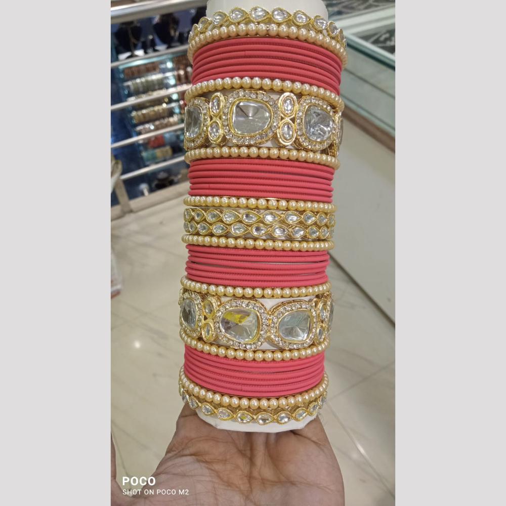 Pooja Bangles Gold Plated Kundan And Austrian Bangles Set