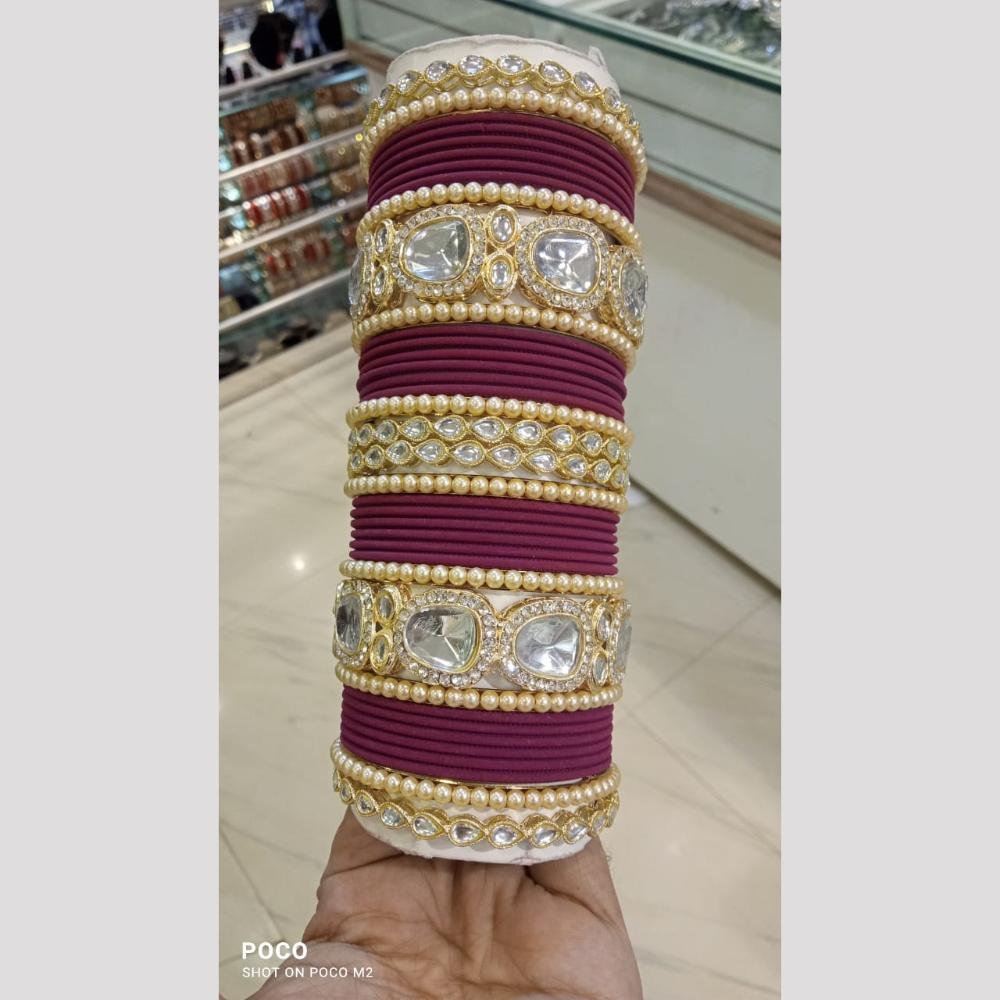 Pooja Bangles Gold Plated Kundan And Austrian Bangles Set