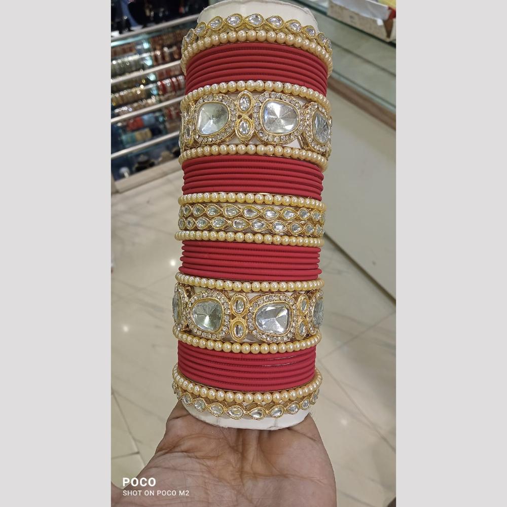 Pooja Bangles Gold Plated Kundan And Austrian Bangles Set