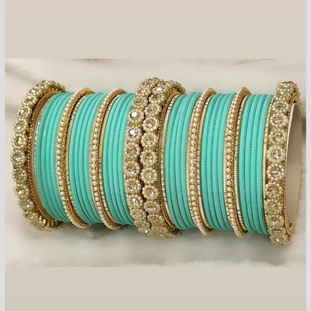 Pooja Bangles Gold Plated Austrian And Pearl Bangles Set
