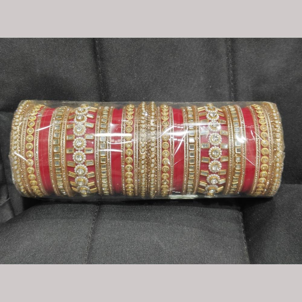 Pooja Bangles Stylish Austrian Stone And Pearl Bangles Set