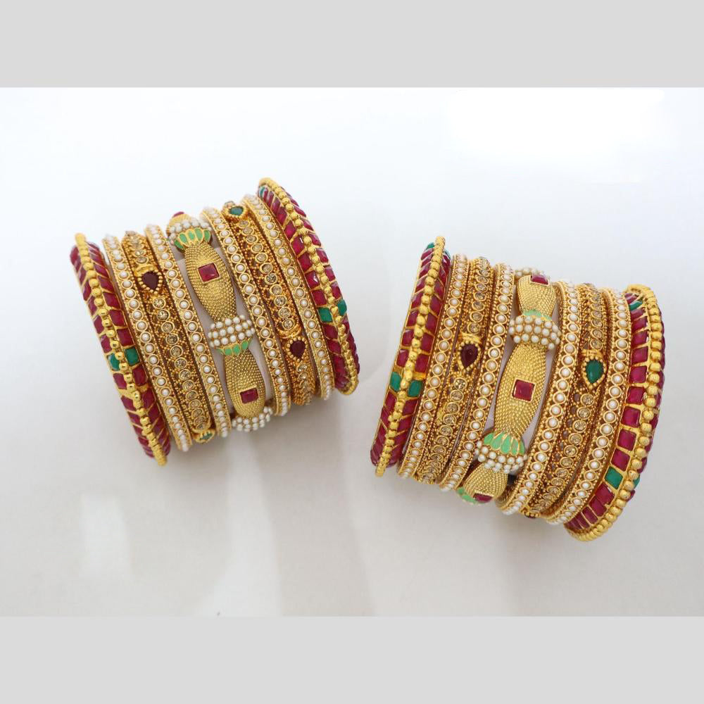 Pooja Bangles Elegant Pota Stone And Pearl Bangles Set