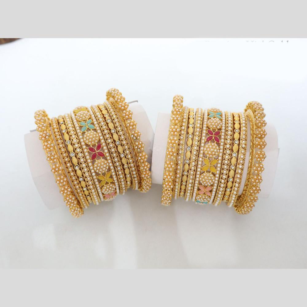 Pooja Bangles Elegant Pota Stone And Pearl Bangles Set