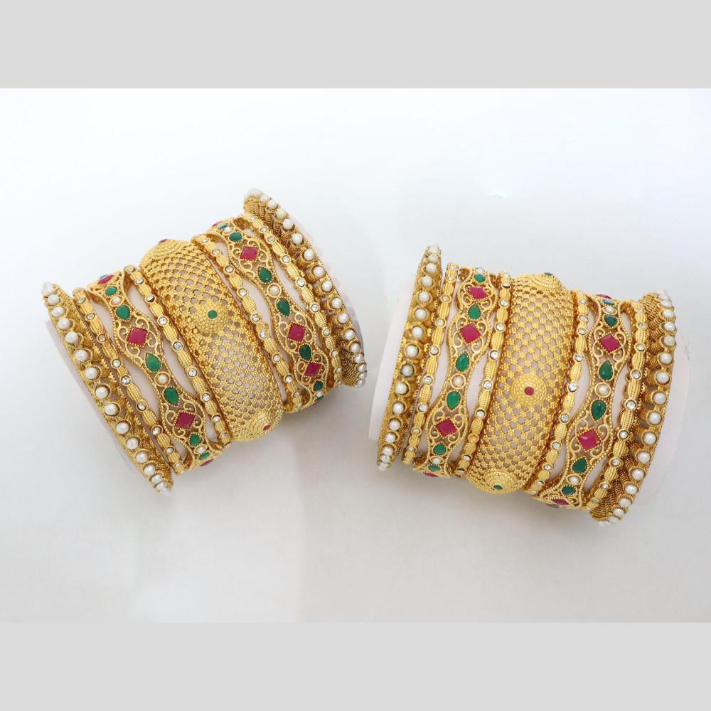 Pooja Bangles Elegant Pota Stone And Pearl Bangles Set