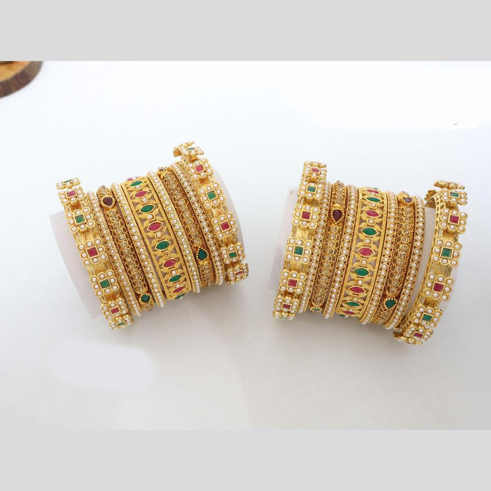 Pooja Bangles Elegant Pota Stone And Pearl Bangles Set