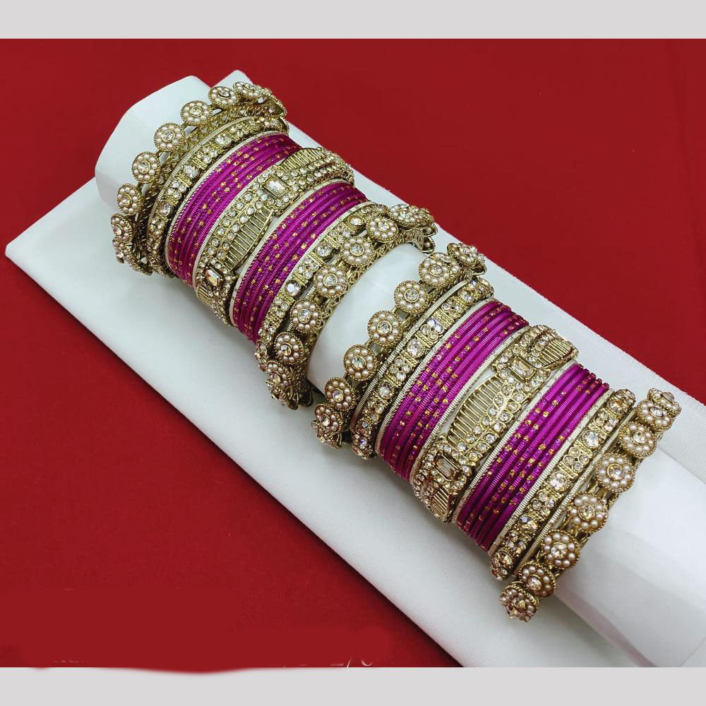 Pooja Bangles Ethnic Austrian Stone And Pearl Bangles Set