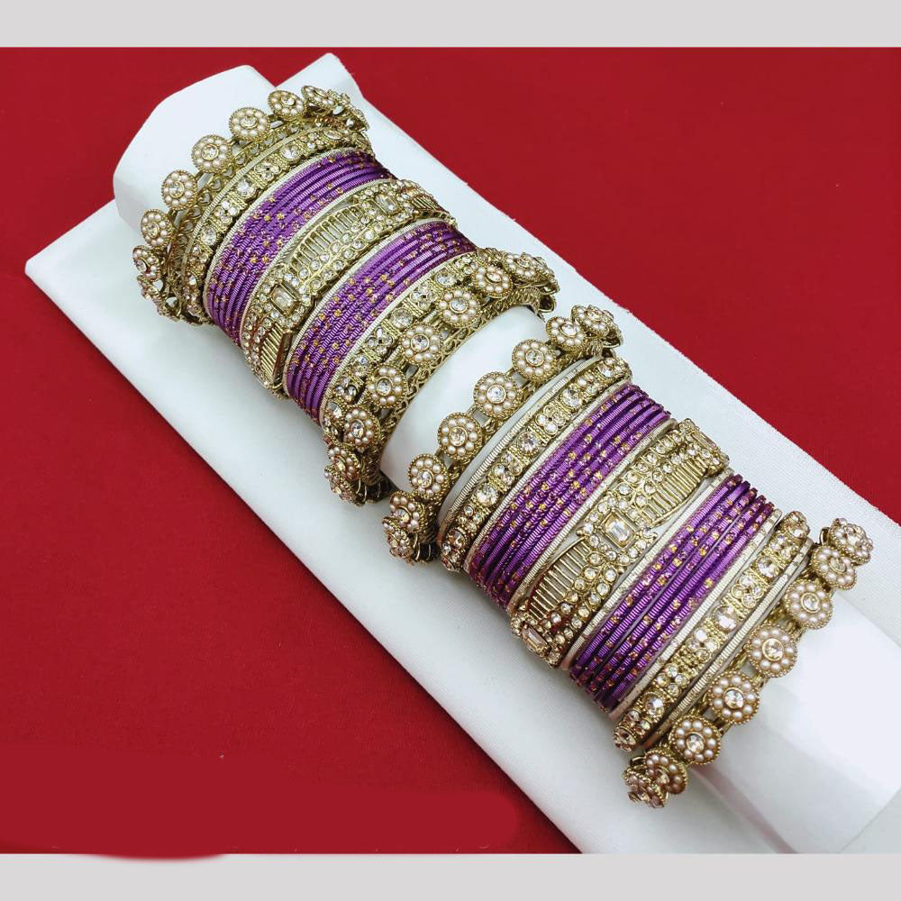 Pooja Bangles Ethnic Austrian Stone And Pearl Bangles Set