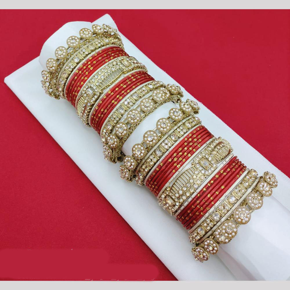 Pooja Bangles Ethnic Austrian Stone And Pearl Bangles Set
