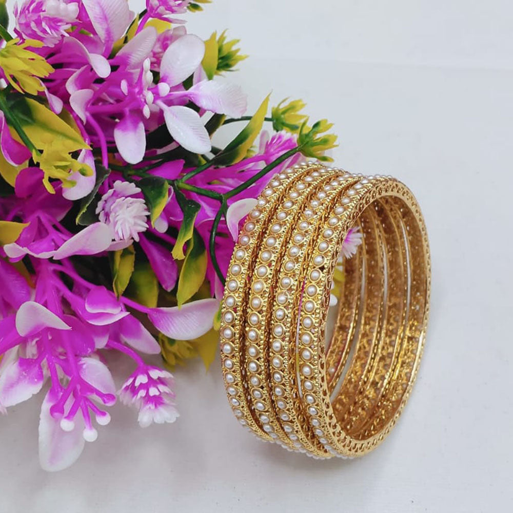 Pooja Bangles Elegant Sparkle Pearl And Beads Bangles Set